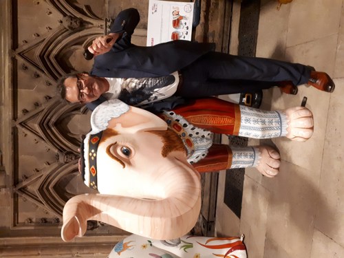 Richard with Henry, Richard Winterton Auctioneers' sponsored elephant.